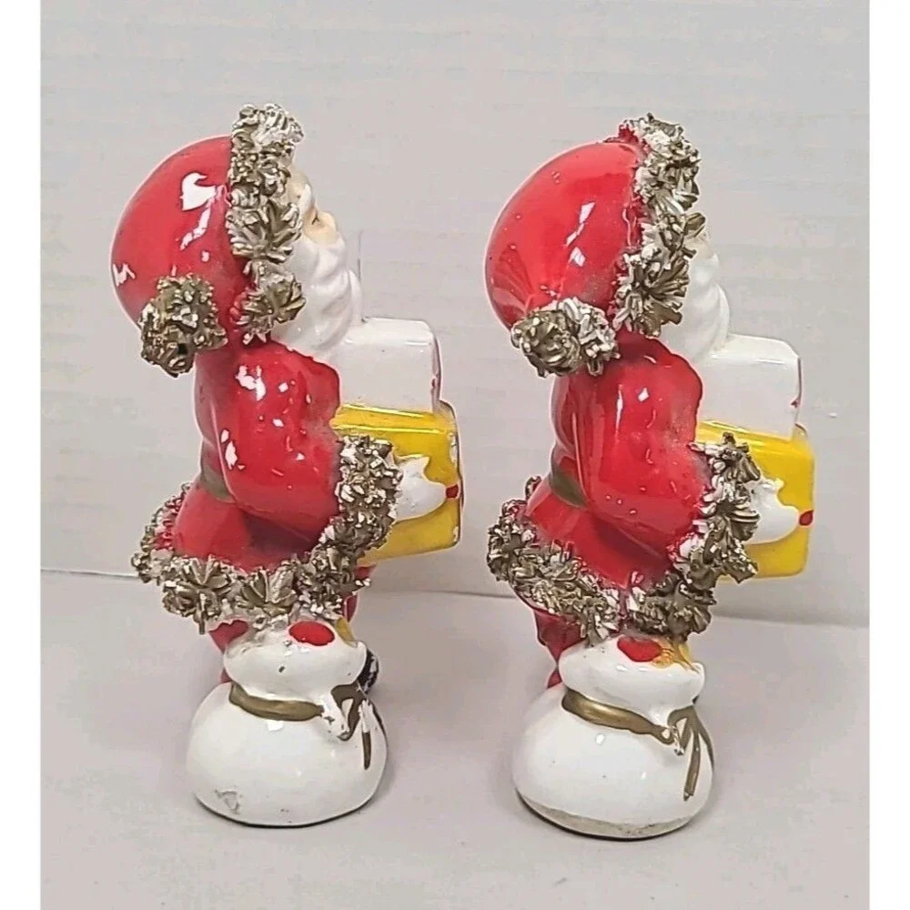 2 Vintage Ceramic Spaghetti Santa Claus 4.5